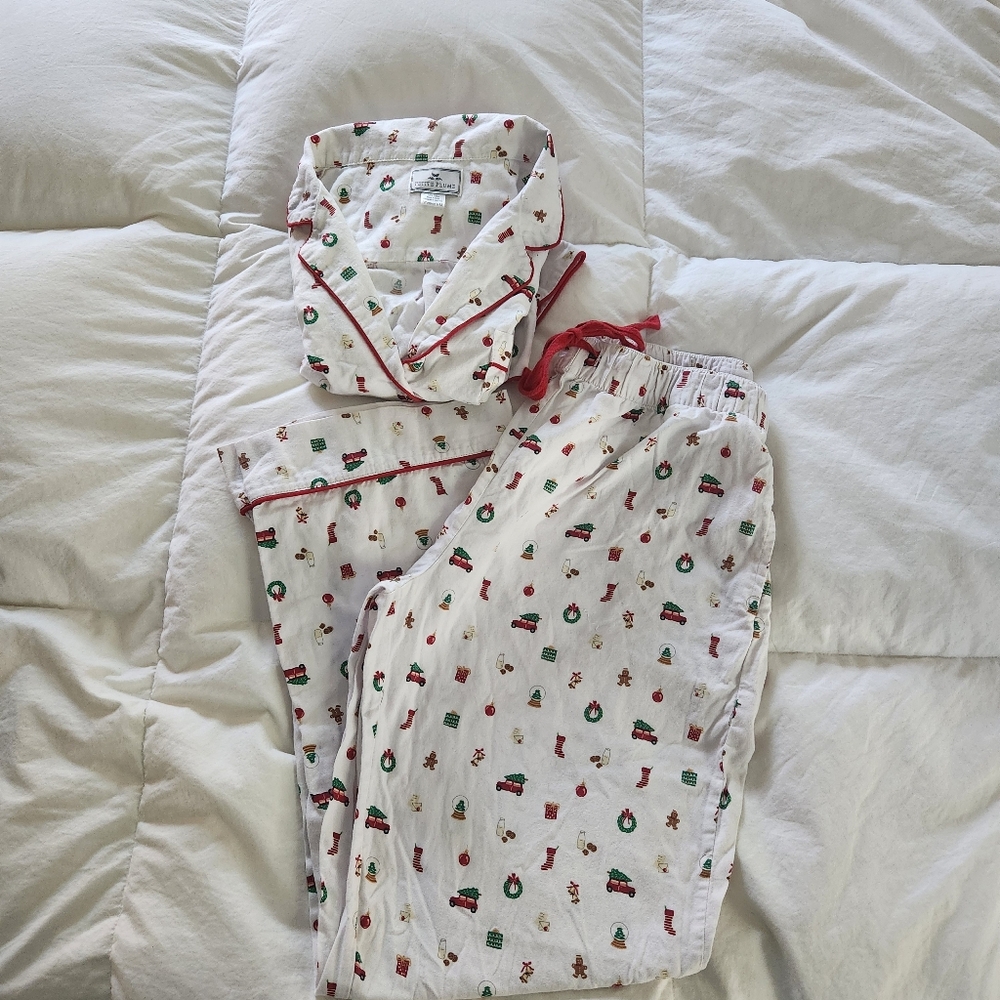 Festive White Pajama Set with Red Accents